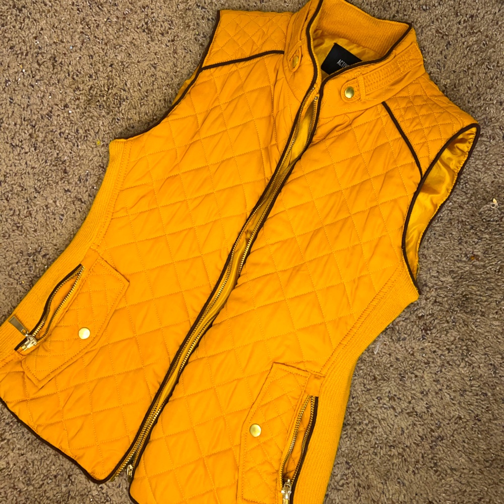 Mustard Yellow Active USA Jacket Vest with Maroon Trim and Zipper